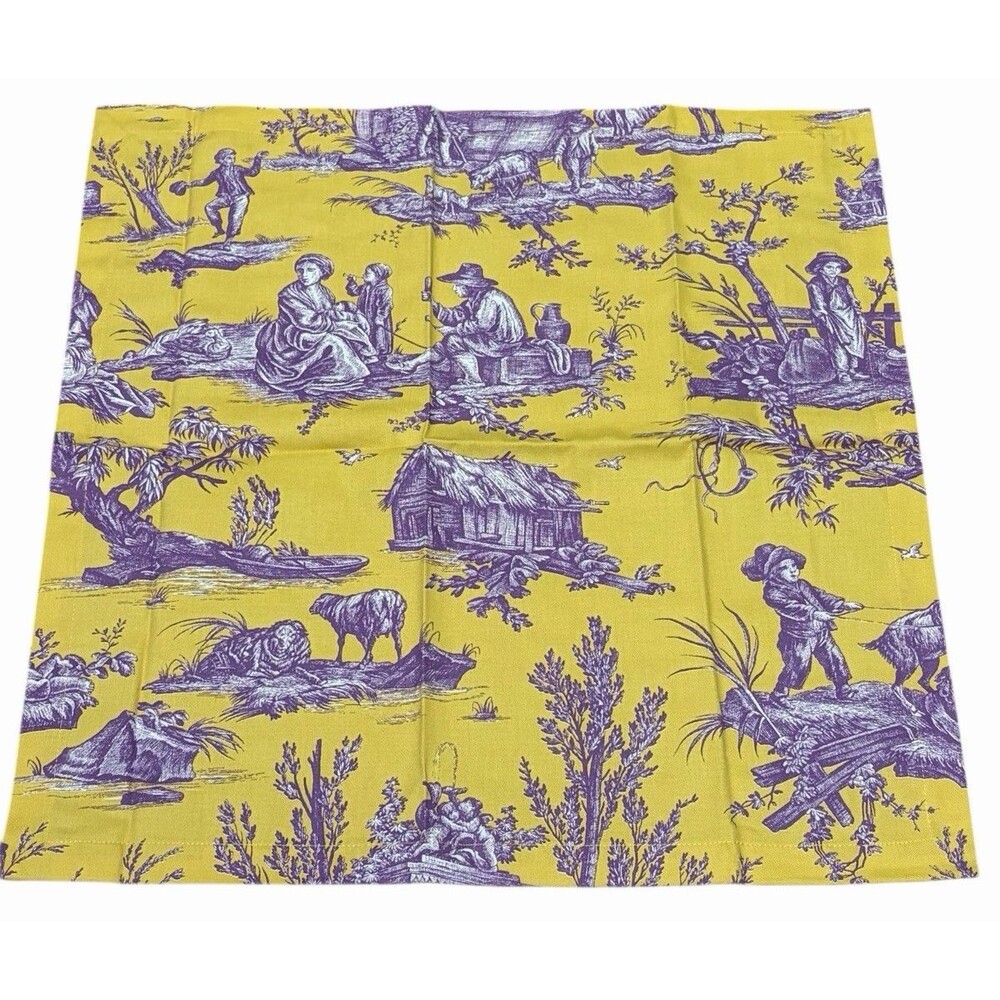 NIP Set 8 WILLIAMS SONOMA French Country Cloth Napkins Yellow Purple Toile 20x20